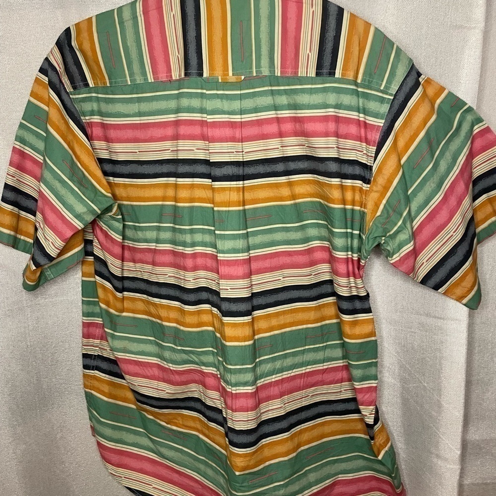 Vintage Orvis Mens Striped Shirt Multicolor Green Red Terracotta Brown Large - Picture 5 of 5